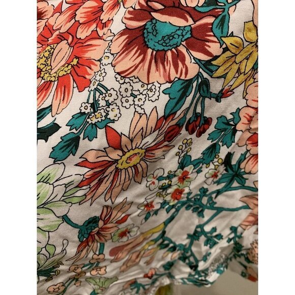 Anthropologie Floral Drawstring Tassel Waist Short Sleeve Top Blouse Floral XS - Picture 8 of 9